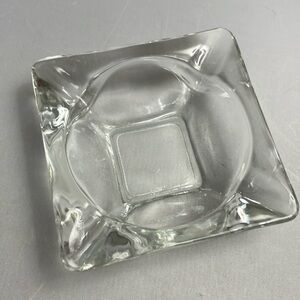 Vintage Small Glass Ashtray Clear Square Super Retro‎ 3.25”